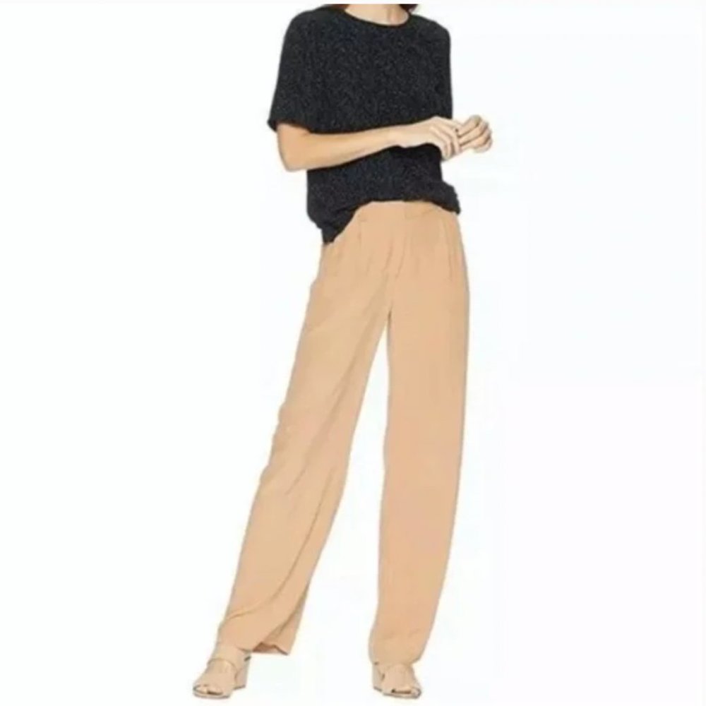 Eileen Fisher Tan Tencel Lyocell Viscose Wide Leg Trousers Size 4